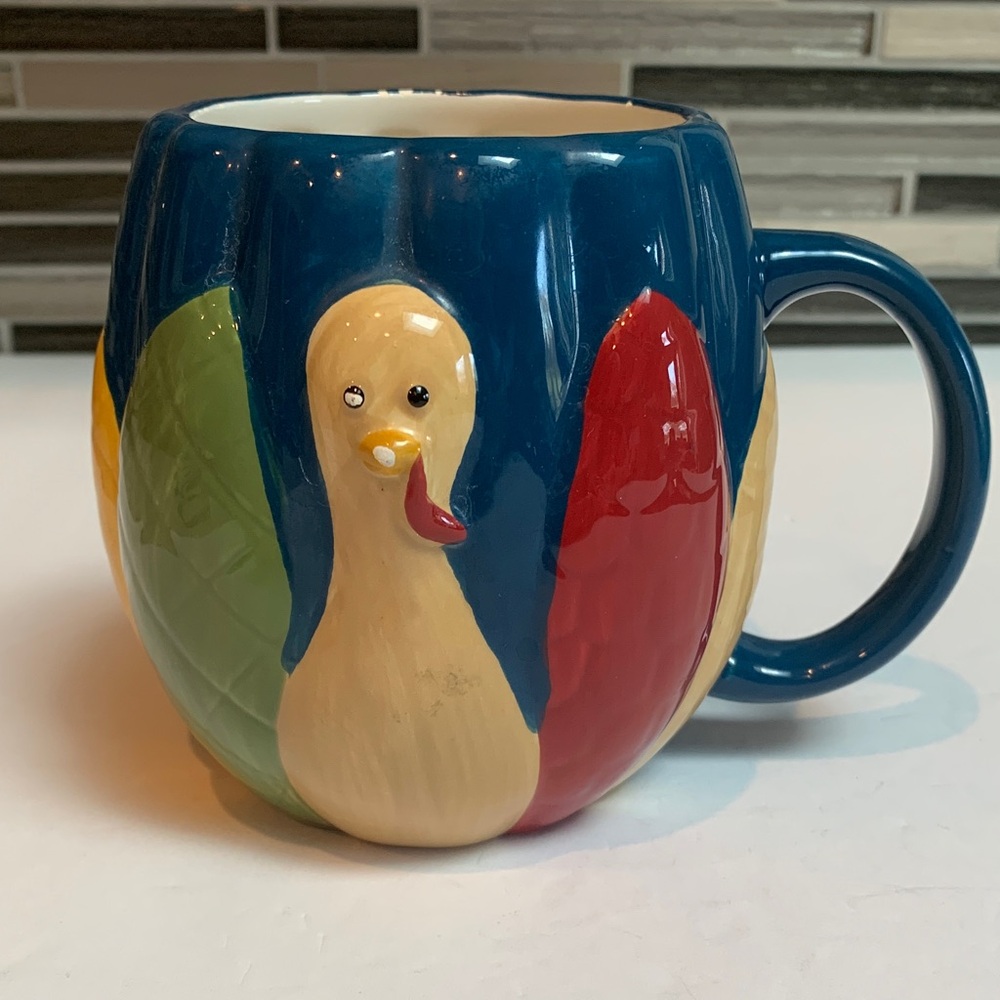 Handmade Colorful Turkey Design coffee Mug. Great condition.